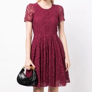 Burberry Porsum Burgundy Lace Dress US4